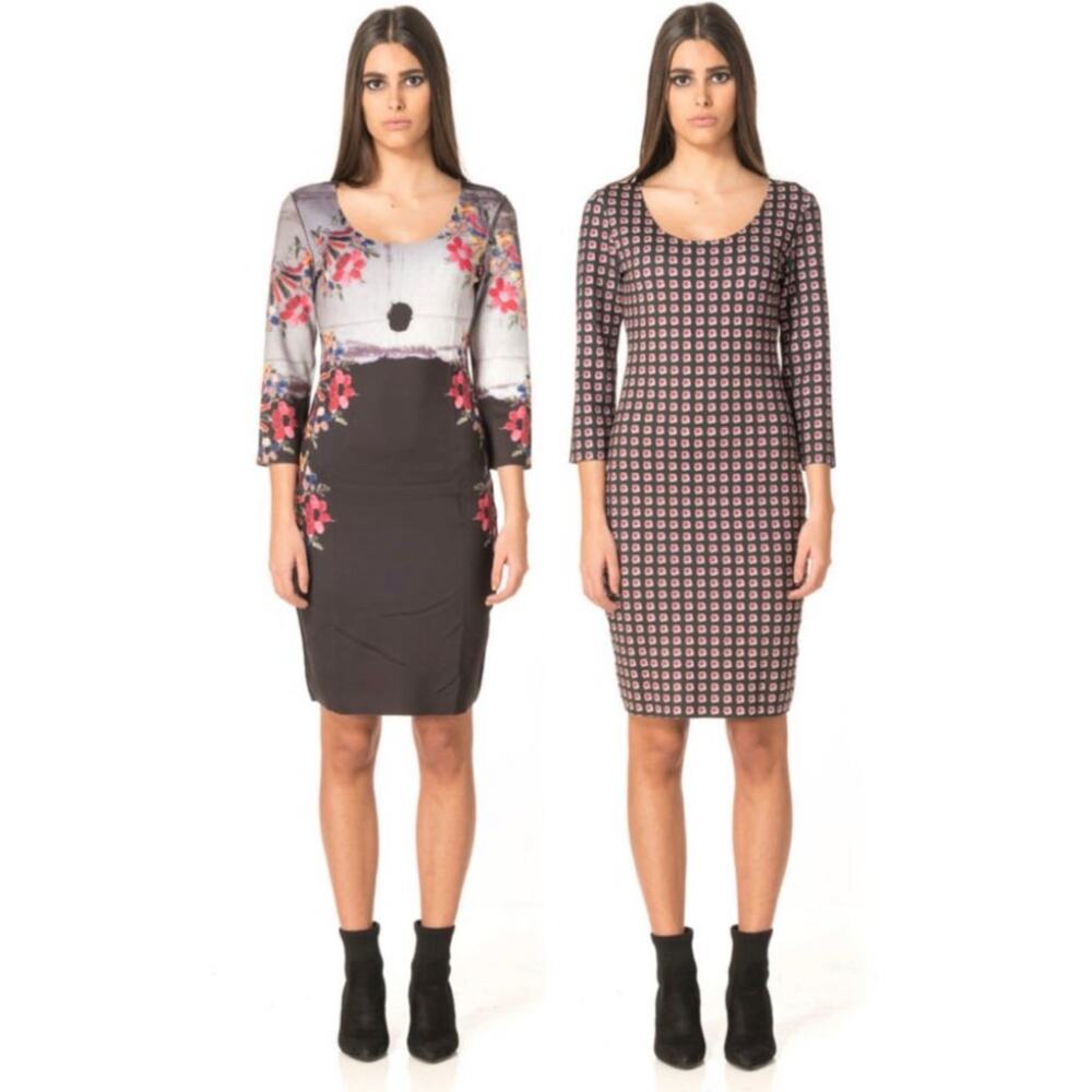 Animapop Neoprene Reversible Dress Bodycon Painted Floral Artsy Edgy Scoop Neck